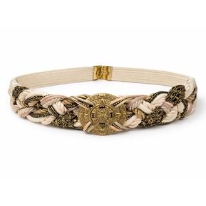 Vintage Braided Rope Statement Belt Gold‎ Medallion Elastic Boho Waist Belt